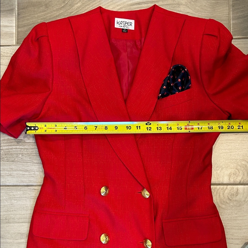 Vintage Kasper Red Double-Breasted Blazer Dress with Gold Buttons - Picture 9 of 12